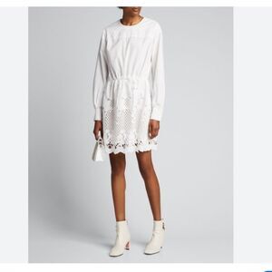 SEE BY CHLOÉ laser-cut shirt dress White Poplin Cotton lace embroidered